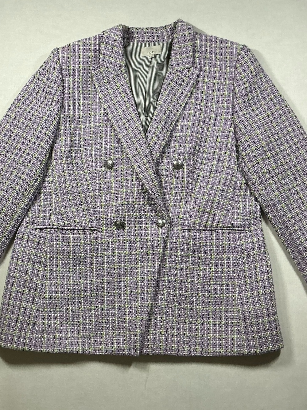 LOFT Lavender Tweed Double-Breasted Blazer